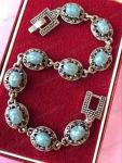 Art Deco Faux Blue Opal & Marcasite Bracelet