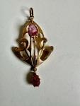 Vintage Art Nouveau 9K Gold Pink Sapphire Pendant