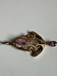 Vintage Art Nouveau 9K Gold Pink Sapphire Pendant