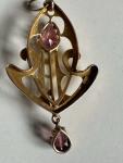 Vintage Art Nouveau 9K Gold Pink Sapphire Pendant