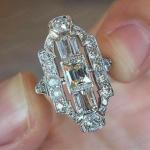 Vintage Art Deco Platinum 925 Silver CZ Ring