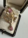 Vintage Art Nouveau 9K Gold Pink Sapphire Pendant