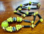 Art Deco Yellow and Black Glass Bead Necklace