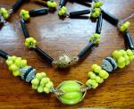 Art Deco Yellow and Black Glass Bead Necklace