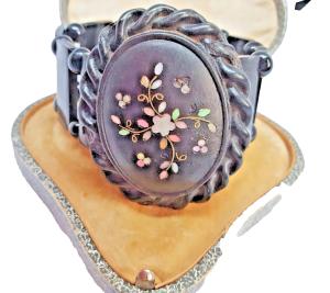 Victorian Whitby Jet and Mother of Pearl Cuff