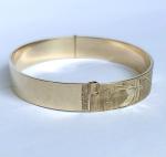 Ladies Floral Etched Antique Rolled Gold Bangle