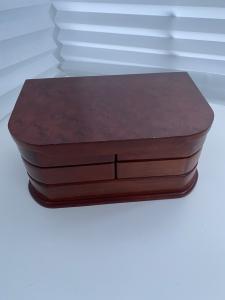 Vintage Wooden Mele Jewelry Box with Swing-Out Sides