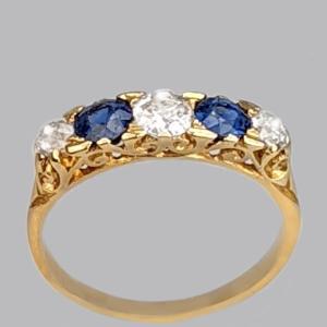 Edwardian 18ct Gold Diamond Sapphire Five Stone Ring