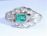 Stunning Art Deco Gold Emerald Diamond Ring