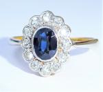 Art Deco 18ct Gold Sapphire Diamond Ring Size P