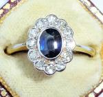 Art Deco 18ct Gold Sapphire Diamond Ring Size P