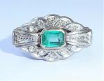Stunning Art Deco Gold Emerald Diamond Ring
