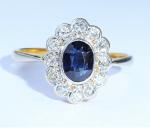 Art Deco 18ct Gold Sapphire Diamond Ring Size P