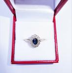 Art Deco 18ct Gold Sapphire Diamond Ring Size P