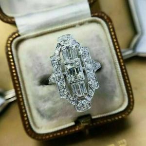 Art Deco 2Ct Emerald Diamond Engagement Ring