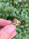 18ct Gold Antique Diamond & Ruby Clover Ring