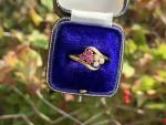 18ct Gold Antique Diamond & Ruby Clover Ring