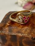 18ct Gold Antique Diamond & Ruby Clover Ring