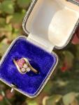 18ct Gold Antique Diamond & Ruby Clover Ring