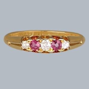 Victorian Ruby and Diamond Gold 5-Stone Ring