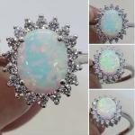 Antique Silver Cluster Moonstone Opal Ring Size 52