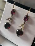 Victorian Gold Earrings with Heart Garnets and Pearls