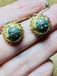 Turquoise Gold Drop Earrings, Etruscan Revival, c.1880