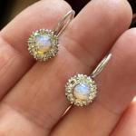 Art Deco Sterling Silver Opal Drop Earrings