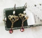 Art Nouveau Facetted Glass Bead Drop Earrings
