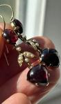 Victorian Gold Earrings with Heart Garnets and Pearls