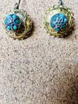Turquoise Gold Drop Earrings, Etruscan Revival, c.1880