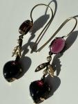 Victorian Gold Earrings with Heart Garnets and Pearls