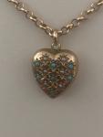 Edwardian 9ct Gold Puffy Heart Pendant with Turquoise