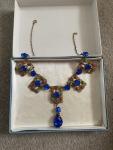 Vintage Blue Czech Glass Lariat Bib Necklace