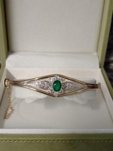 Antique 10ct Rolled Gold Emerald Paste Bangle