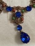 Vintage Blue Czech Glass Lariat Bib Necklace
