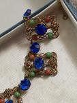 Vintage Blue Czech Glass Lariat Bib Necklace
