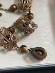 Vintage Blue Czech Glass Lariat Bib Necklace