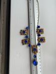 Vintage Blue Czech Glass Lariat Bib Necklace