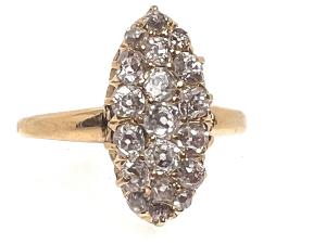Victorian 18ct Gold Diamond Marquise Cluster Ring