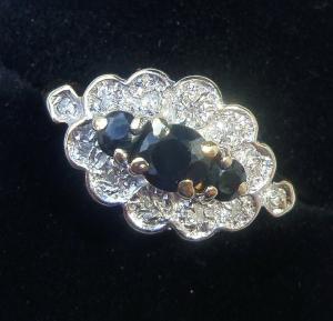 9ct Gold Sapphire & Diamond Antique Three Stone Ring