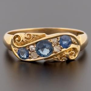 18ct Yellow Gold Sapphire & Diamond Cluster Ring