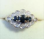 9ct Gold Sapphire & Diamond Antique Three Stone Ring
