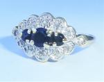 9ct Gold Sapphire & Diamond Antique Three Stone Ring