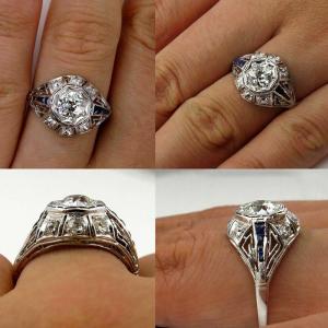 Vintage Art Deco Sapphire Diamond Engagement Ring