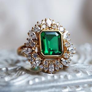 Vintage 3Ct Emerald Cut Green Emerald Ring