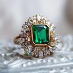 Vintage 3Ct Emerald Cut Green Emerald Ring