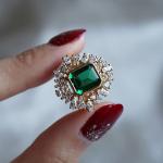 Vintage 3Ct Emerald Cut Green Emerald Ring