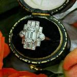 3Ct Emerald Diamond Art Deco Engagement Ring