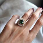 Vintage 3Ct Emerald Cut Green Emerald Ring